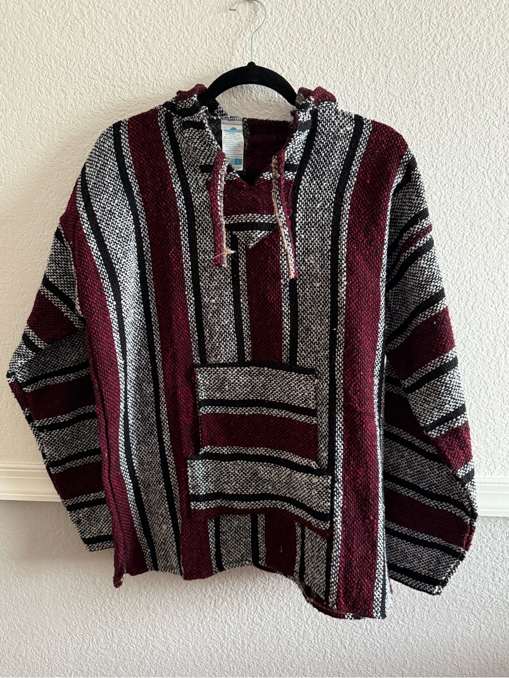 Men's Striped Hooded Zip-Up Sweater Jacket - Burgundy & Gray